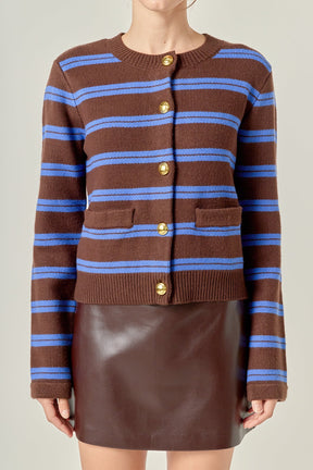 ENGLISH FACTORY - Striped Gold Button Cardigan - TOPS available at Objectrare