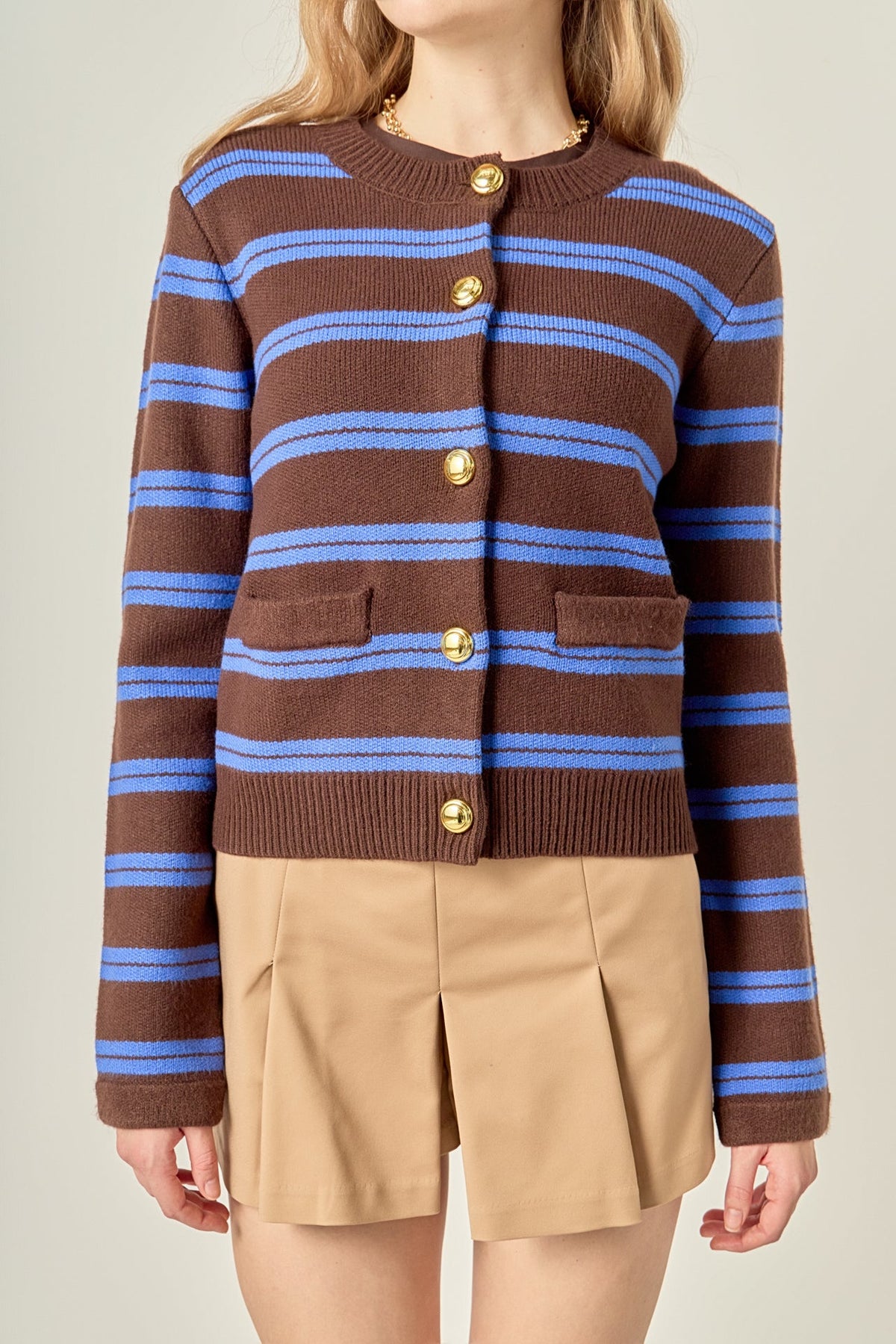 ENGLISH FACTORY - Striped Gold Button Cardigan - TOPS available at Objectrare
