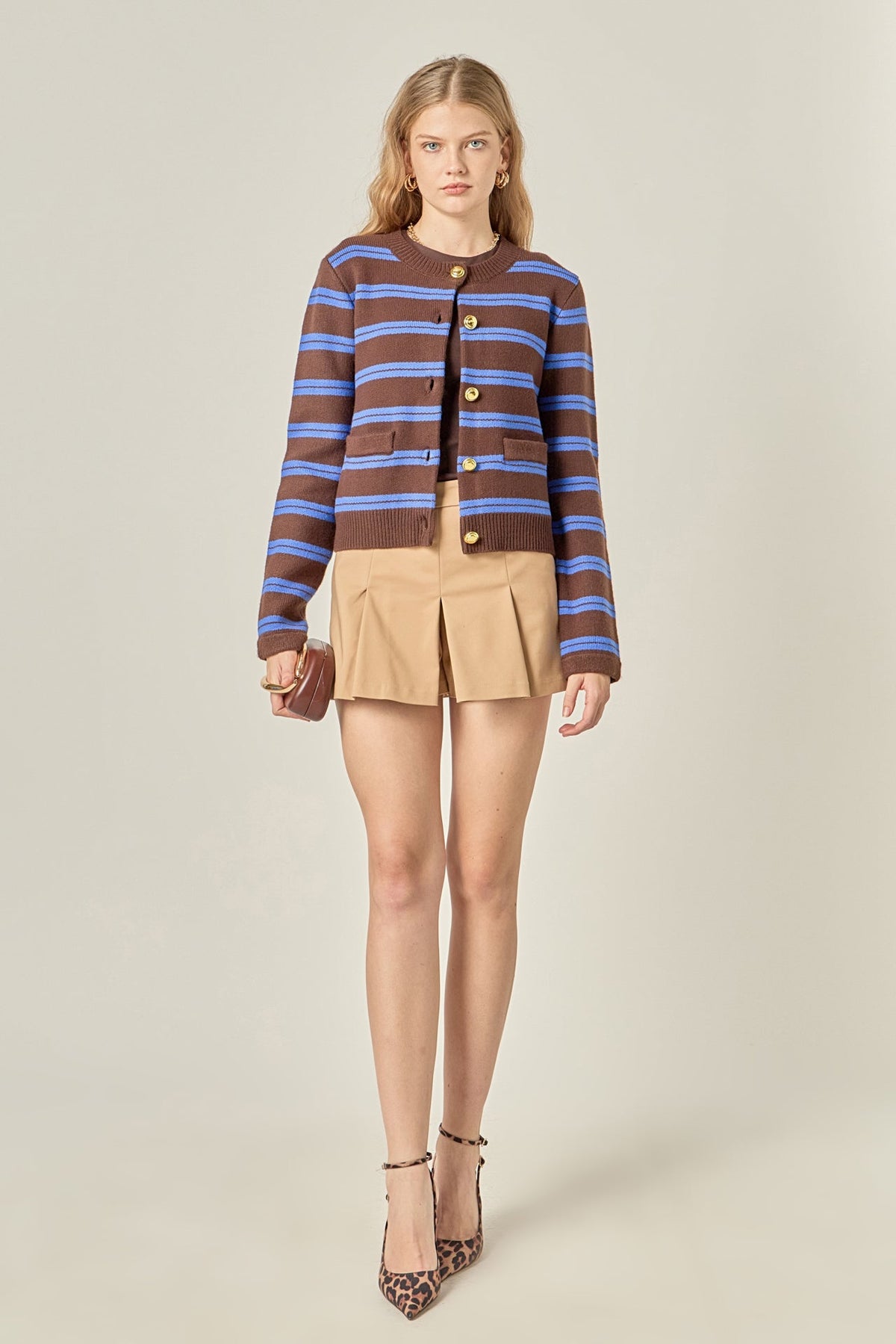 ENGLISH FACTORY - Striped Gold Button Cardigan - TOPS available at Objectrare