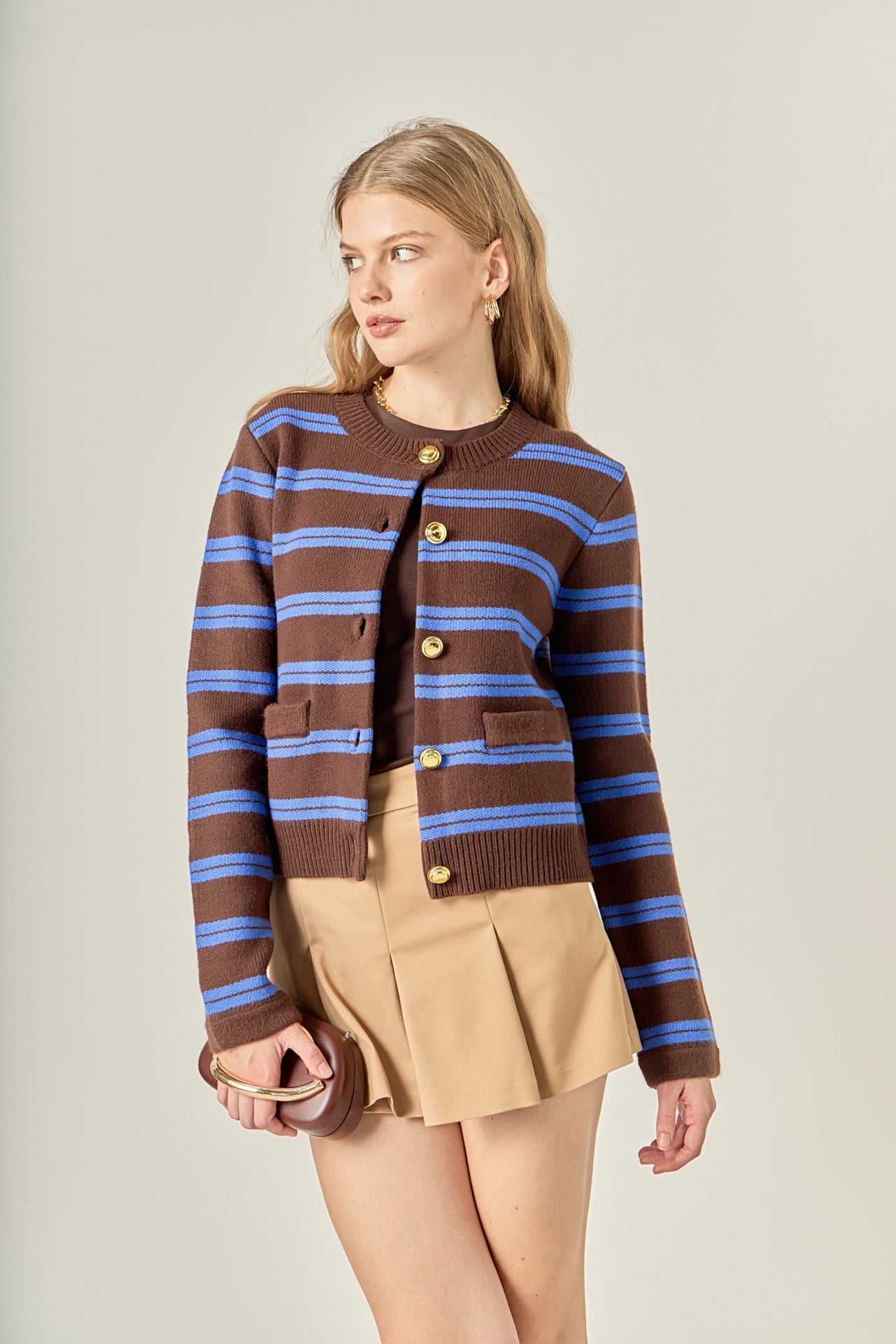 ENGLISH FACTORY - Striped Gold Button Cardigan - TOPS available at Objectrare