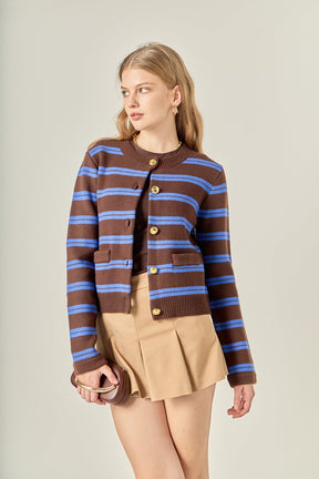 ENGLISH FACTORY - Striped Gold Button Cardigan - TOPS available at Objectrare