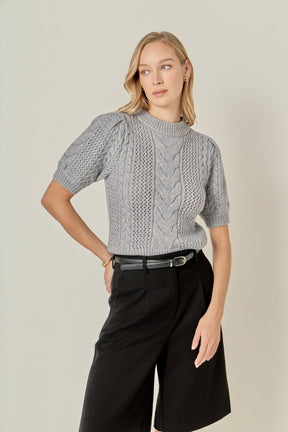 ENGLISH FACTORY - Puff Sleeve Cable Sweater Top - TOPS available at Objectrare