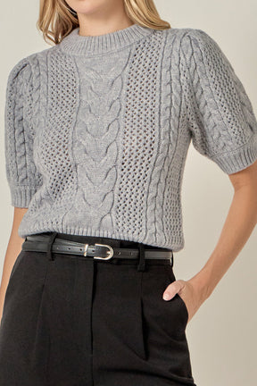 ENGLISH FACTORY - Puff Sleeve Cable Sweater Top - TOPS available at Objectrare