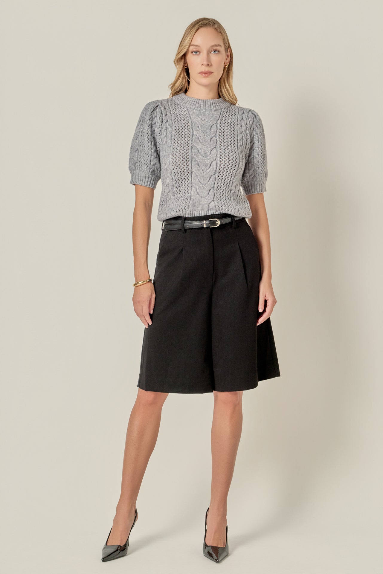 ENGLISH FACTORY - Puff Sleeve Cable Sweater Top - TOPS available at Objectrare