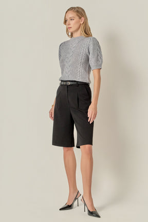 ENGLISH FACTORY - Puff Sleeve Cable Sweater Top - TOPS available at Objectrare