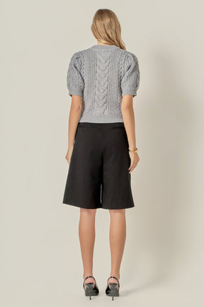 ENGLISH FACTORY - Puff Sleeve Cable Sweater Top - TOPS available at Objectrare