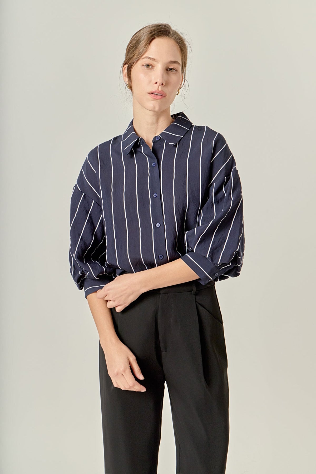 ENGLISH FACTORY - Stripe Balloon Sleeve Shirt - TOPS available at Objectrare