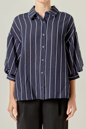 ENGLISH FACTORY - Stripe Balloon Sleeve Shirt - TOPS available at Objectrare