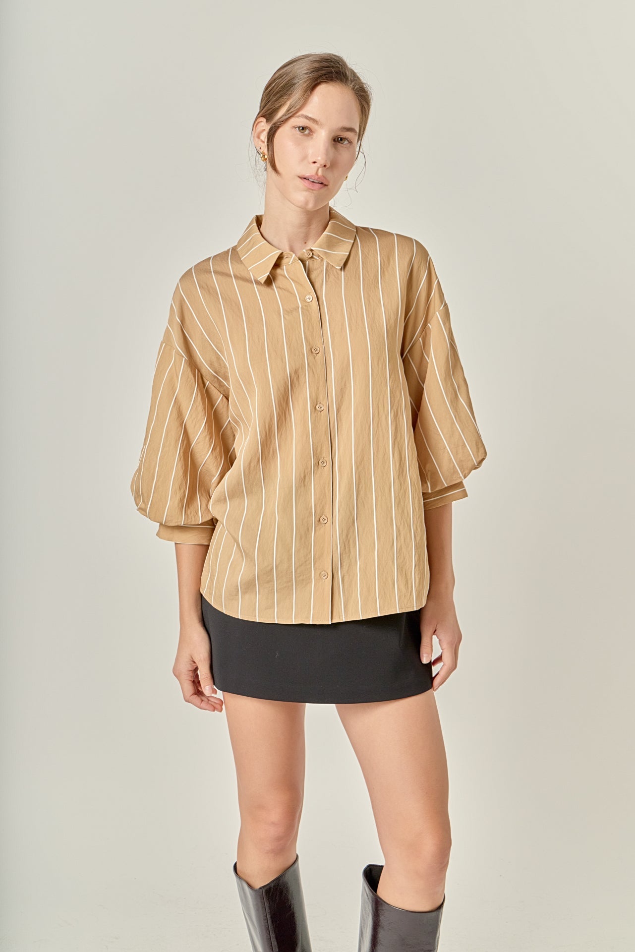 ENGLISH FACTORY - Stripe Balloon Sleeve Shirt - TOPS available at Objectrare