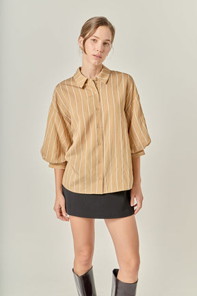 ENGLISH FACTORY - Stripe Balloon Sleeve Shirt - TOPS available at Objectrare
