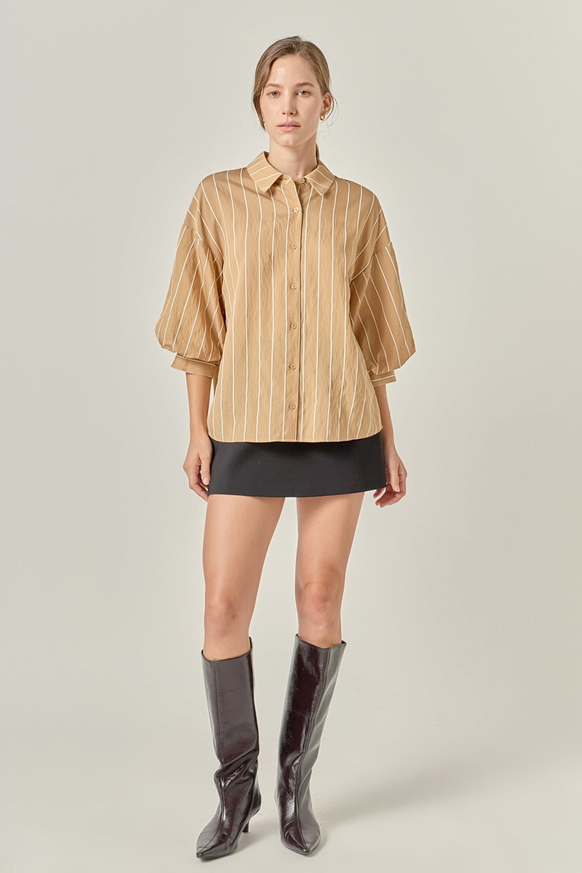 ENGLISH FACTORY - Stripe Balloon Sleeve Shirt - TOPS available at Objectrare