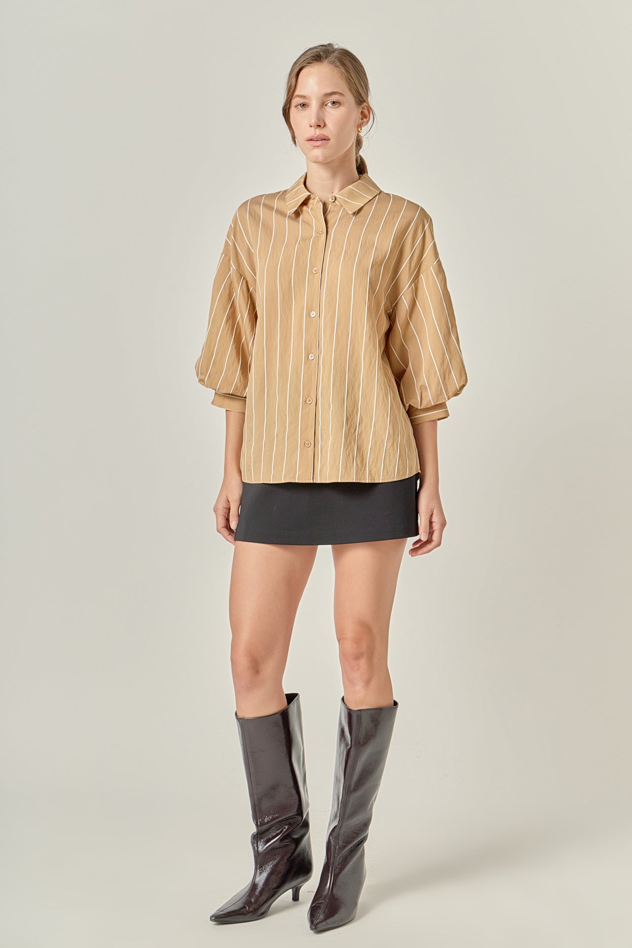 ENGLISH FACTORY - Stripe Balloon Sleeve Shirt - TOPS available at Objectrare