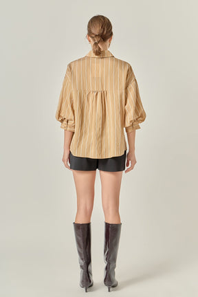 ENGLISH FACTORY - Stripe Balloon Sleeve Shirt - TOPS available at Objectrare
