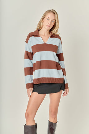 ENGLISH FACTORY - Striped Rugby Collared Sweater - TOPS available at Objectrare