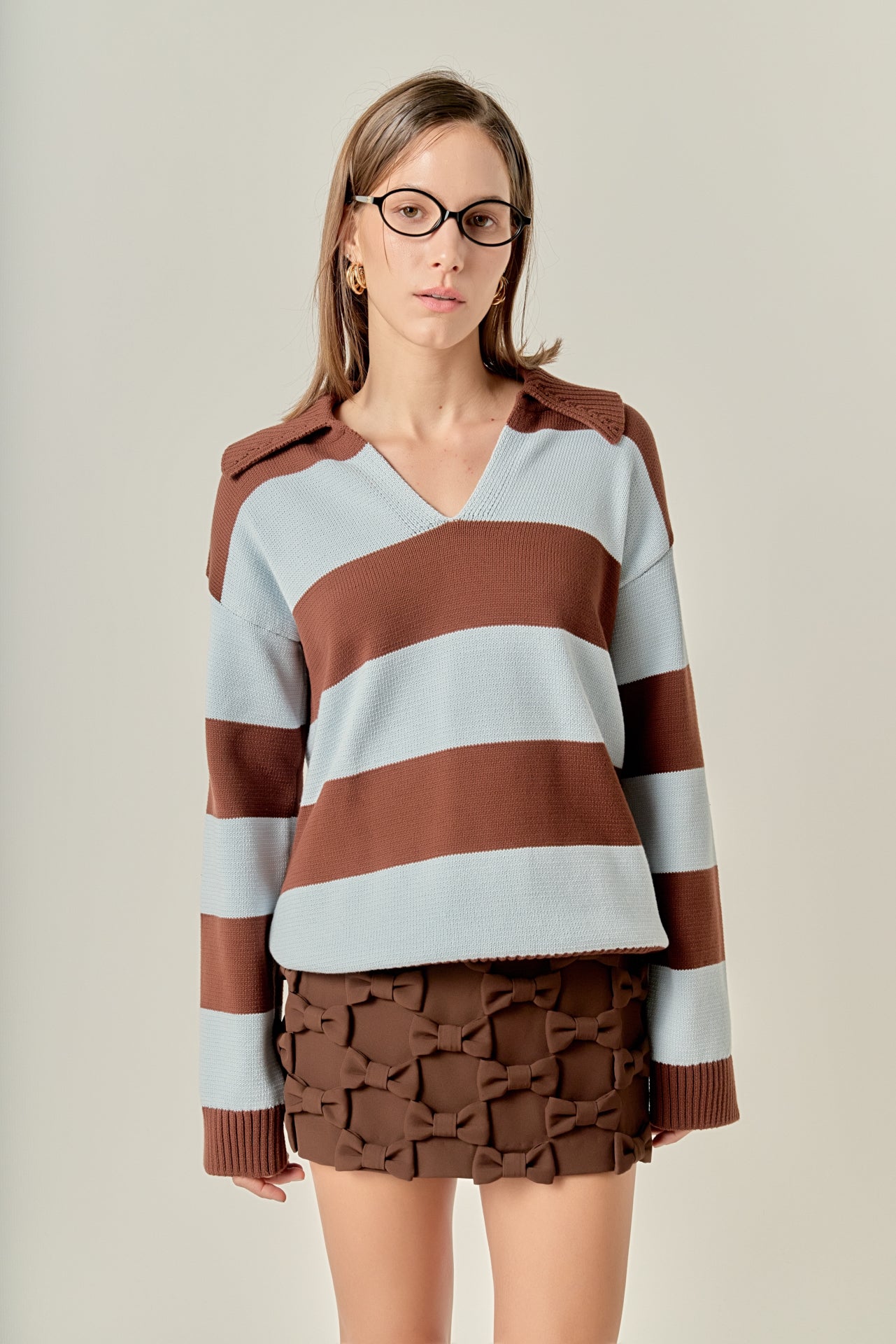 ENGLISH FACTORY - Striped Rugby Collared Sweater - TOPS available at Objectrare