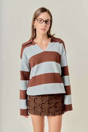 ENGLISH FACTORY - Striped Rugby Collared Sweater - TOPS available at Objectrare