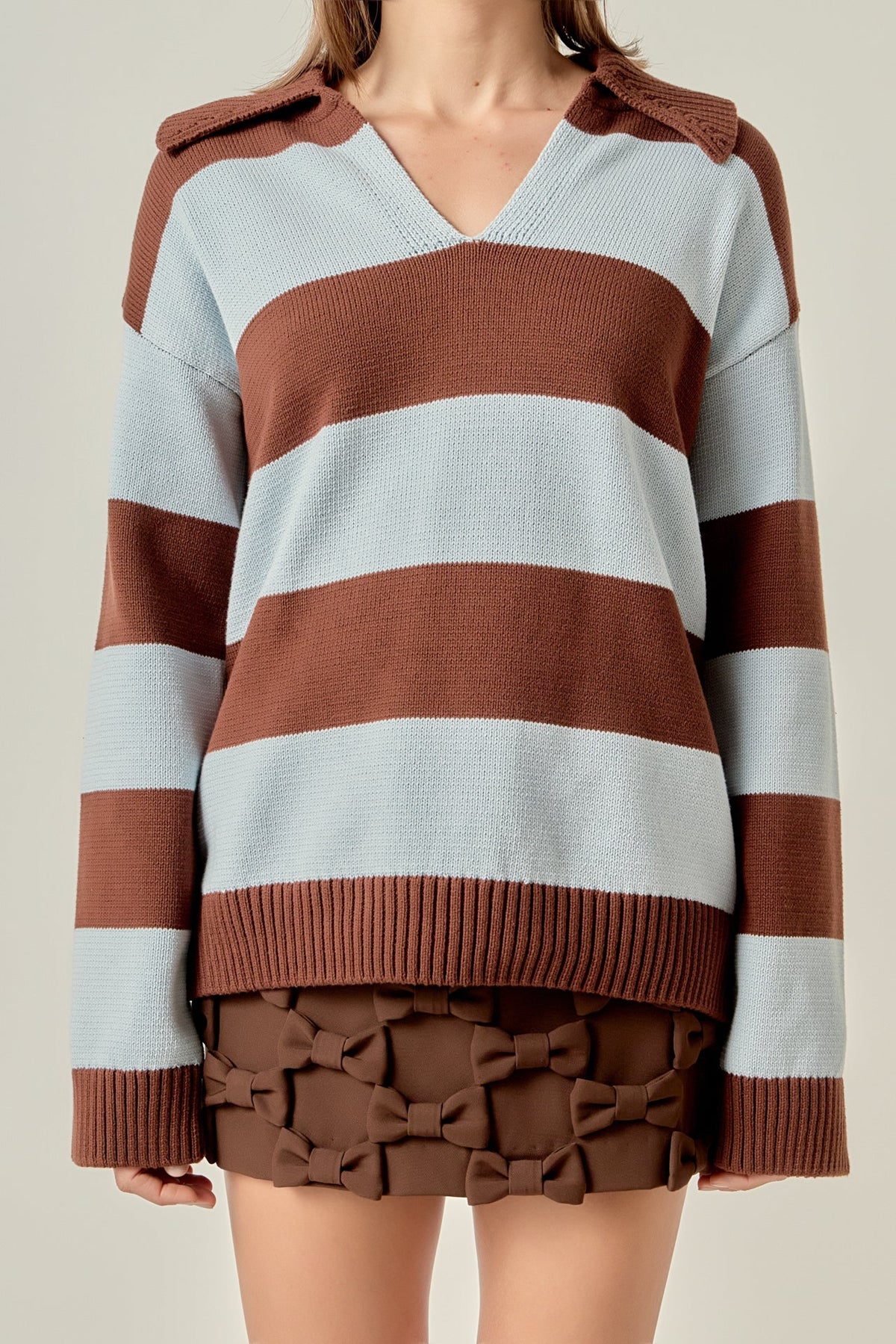 ENGLISH FACTORY - Striped Rugby Collared Sweater - TOPS available at Objectrare