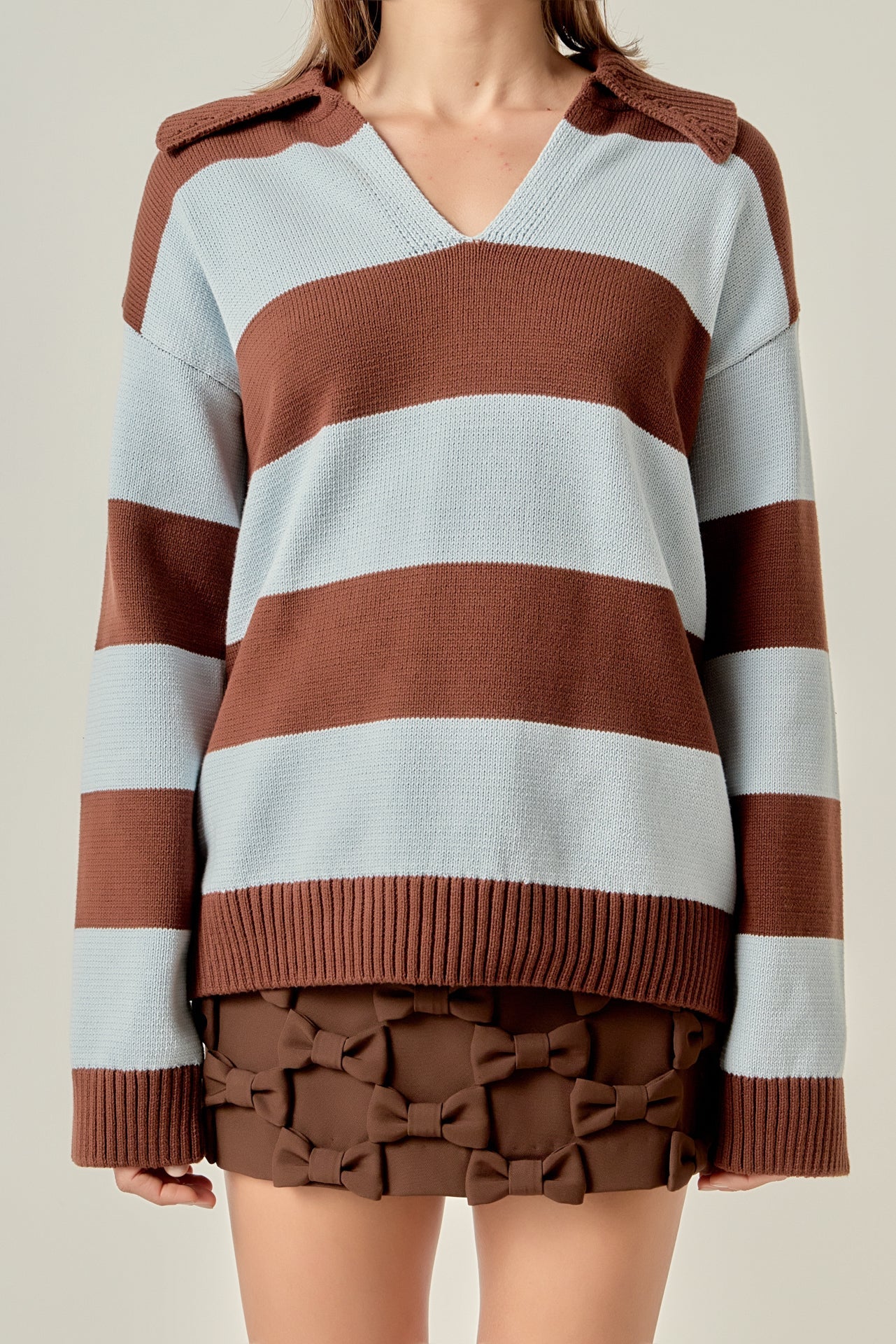 ENGLISH FACTORY - Striped Rugby Collared Sweater - TOPS available at Objectrare