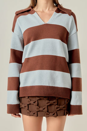 ENGLISH FACTORY - Striped Rugby Collared Sweater - TOPS available at Objectrare
