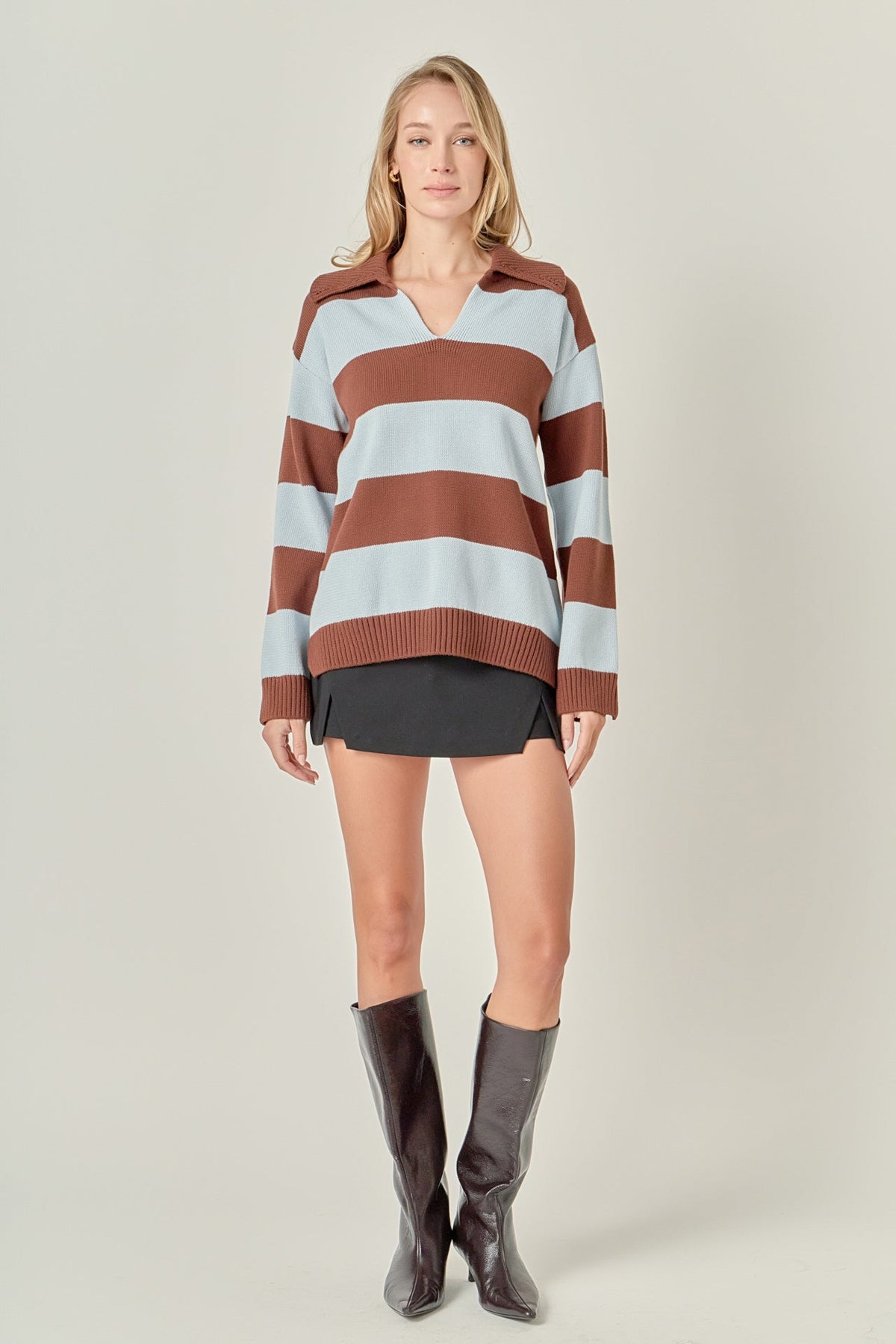 ENGLISH FACTORY - Striped Rugby Collared Sweater - TOPS available at Objectrare