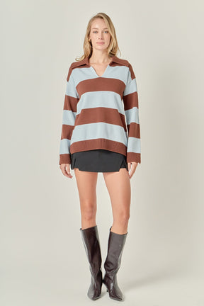 ENGLISH FACTORY - Striped Rugby Collared Sweater - TOPS available at Objectrare