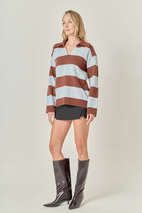 ENGLISH FACTORY - Striped Rugby Collared Sweater - TOPS available at Objectrare