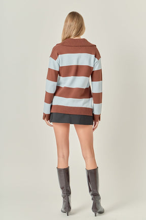 ENGLISH FACTORY - Striped Rugby Collared Sweater - TOPS available at Objectrare