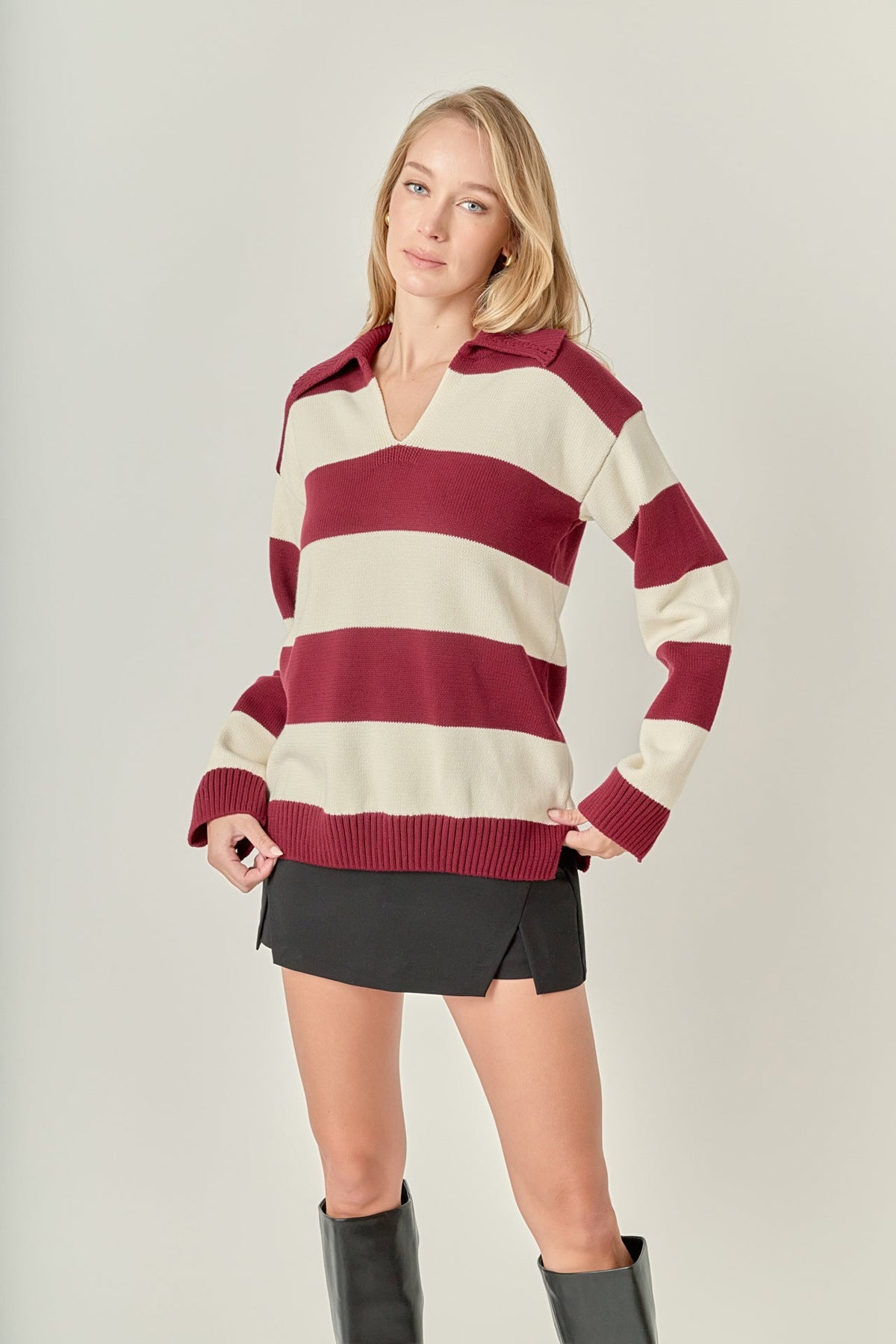 ENGLISH FACTORY - Striped Rugby Collared Sweater - TOPS available at Objectrare