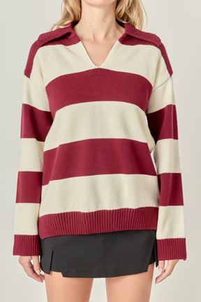 ENGLISH FACTORY - Striped Rugby Collared Sweater - TOPS available at Objectrare