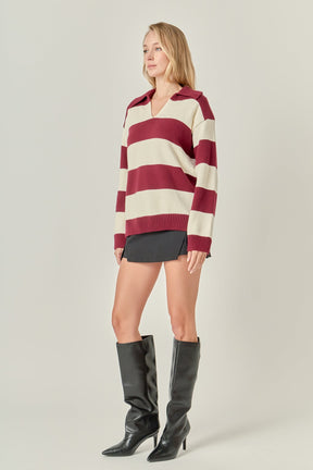 ENGLISH FACTORY - Striped Rugby Collared Sweater - TOPS available at Objectrare