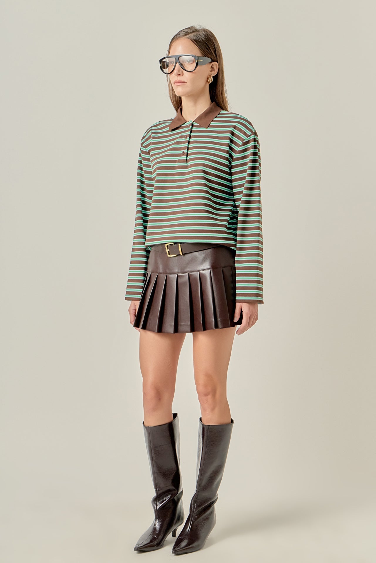 ENGLISH FACTORY - Pleated Vegan Faux Leather Skort - SKORTS available at Objectrare