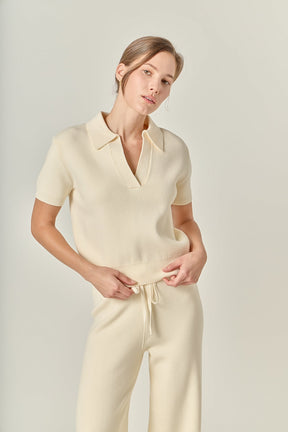 ENGLISH FACTORY - Polo Knit Short Sleeve Top - TOPS available at Objectrare