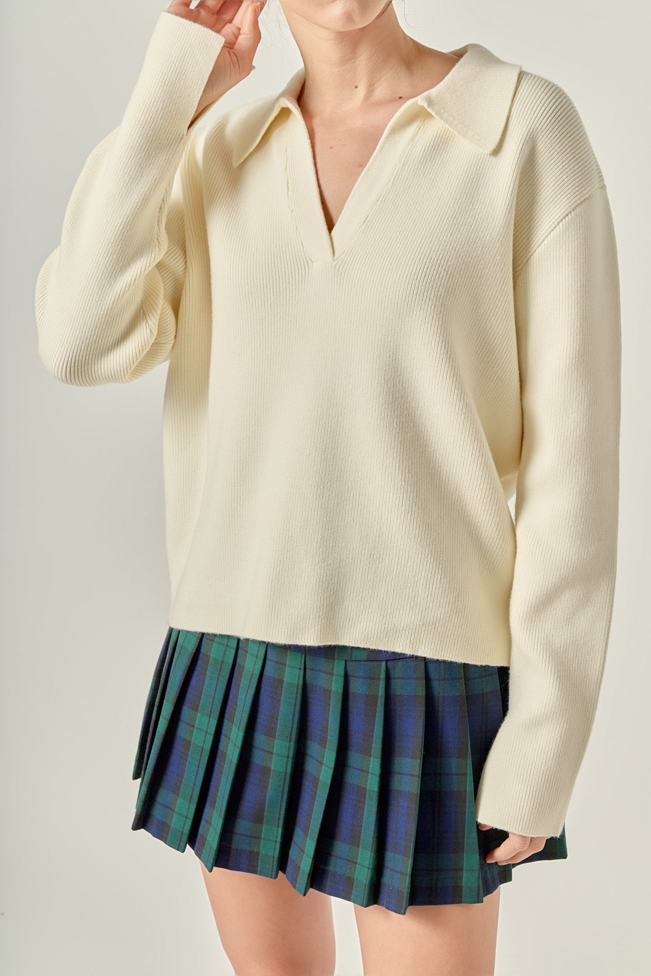 ENGLISH FACTORY - Oversized Collar Knit Top - TOPS available at Objectrare