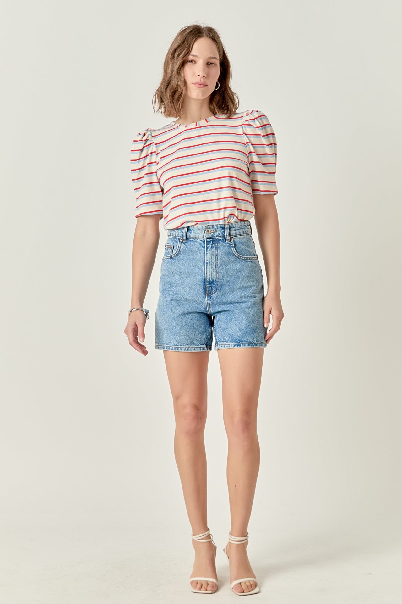 ENGLISH FACTORY - Stripe Knit Puff Sleeve Shirt - TOPS available at Objectrare