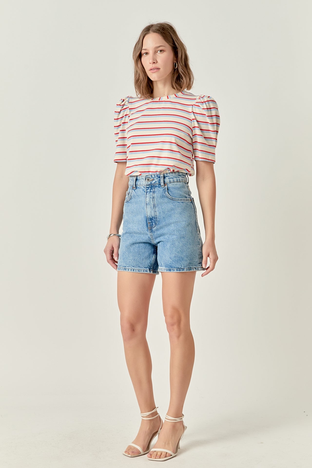 ENGLISH FACTORY - Stripe Knit Puff Sleeve Shirt - TOPS available at Objectrare