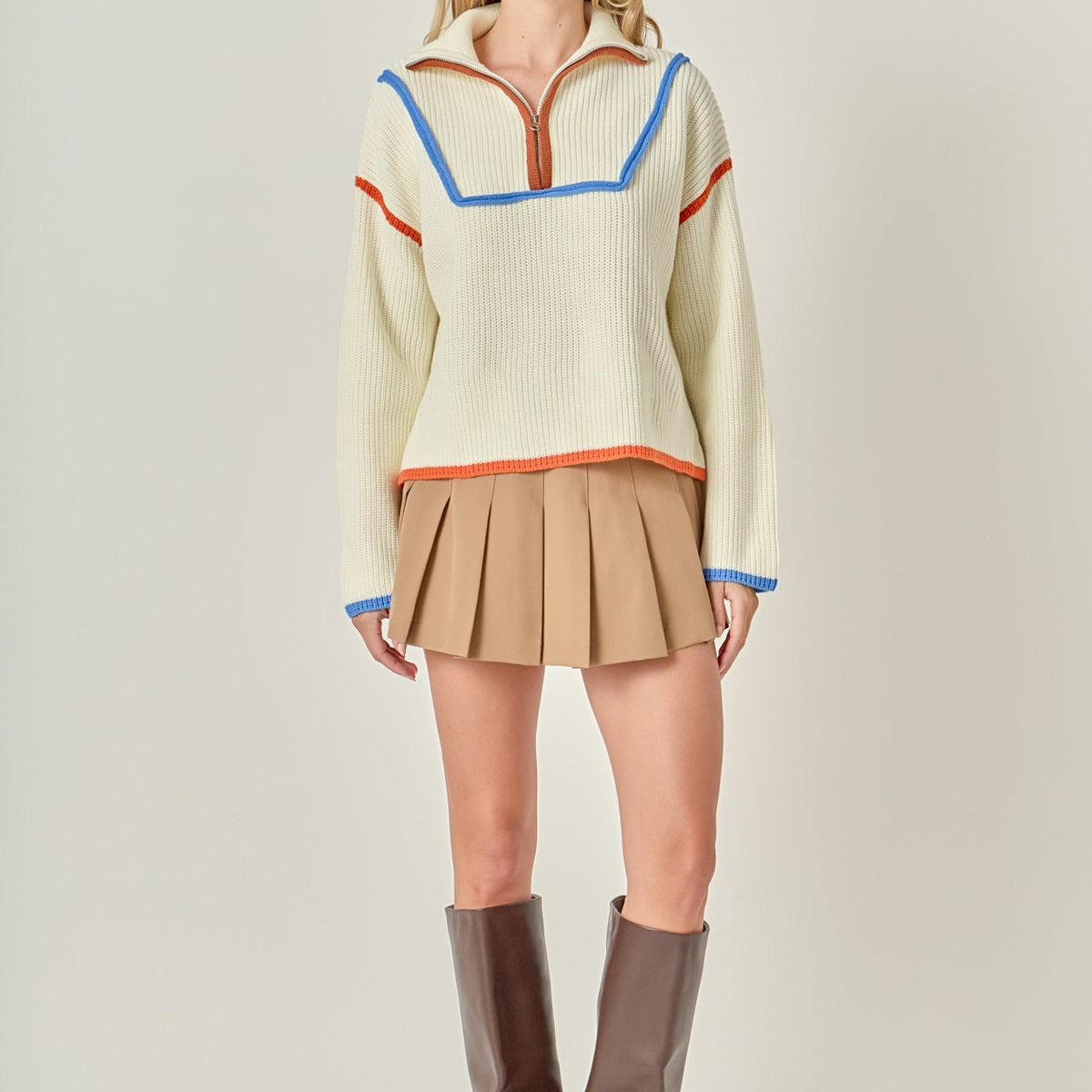 トップス 2013 STONE  GARMENT DYE PURE TOP Contrast Piping Quarter Zip Sweater