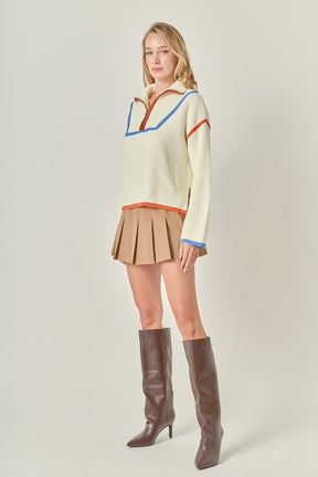 Contrast Piping Quarter Zip Sweater