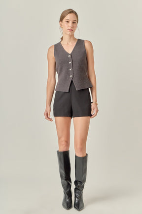 ENGLISH FACTORY - Rhinestone Bow Button Knit Vest - TOPS available at Objectrare