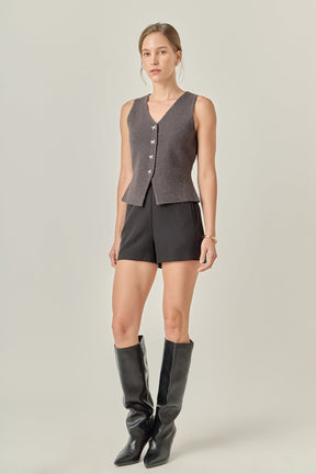 ENGLISH FACTORY - Rhinestone Bow Button Knit Vest - TOPS available at Objectrare