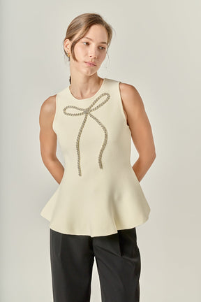 ENGLISH FACTORY - Peplum Bow Embellished Top - TOPS available at Objectrare