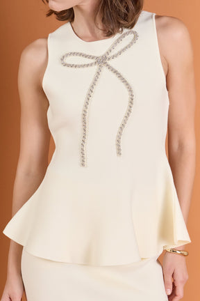 Peplum Bow Embellished Top