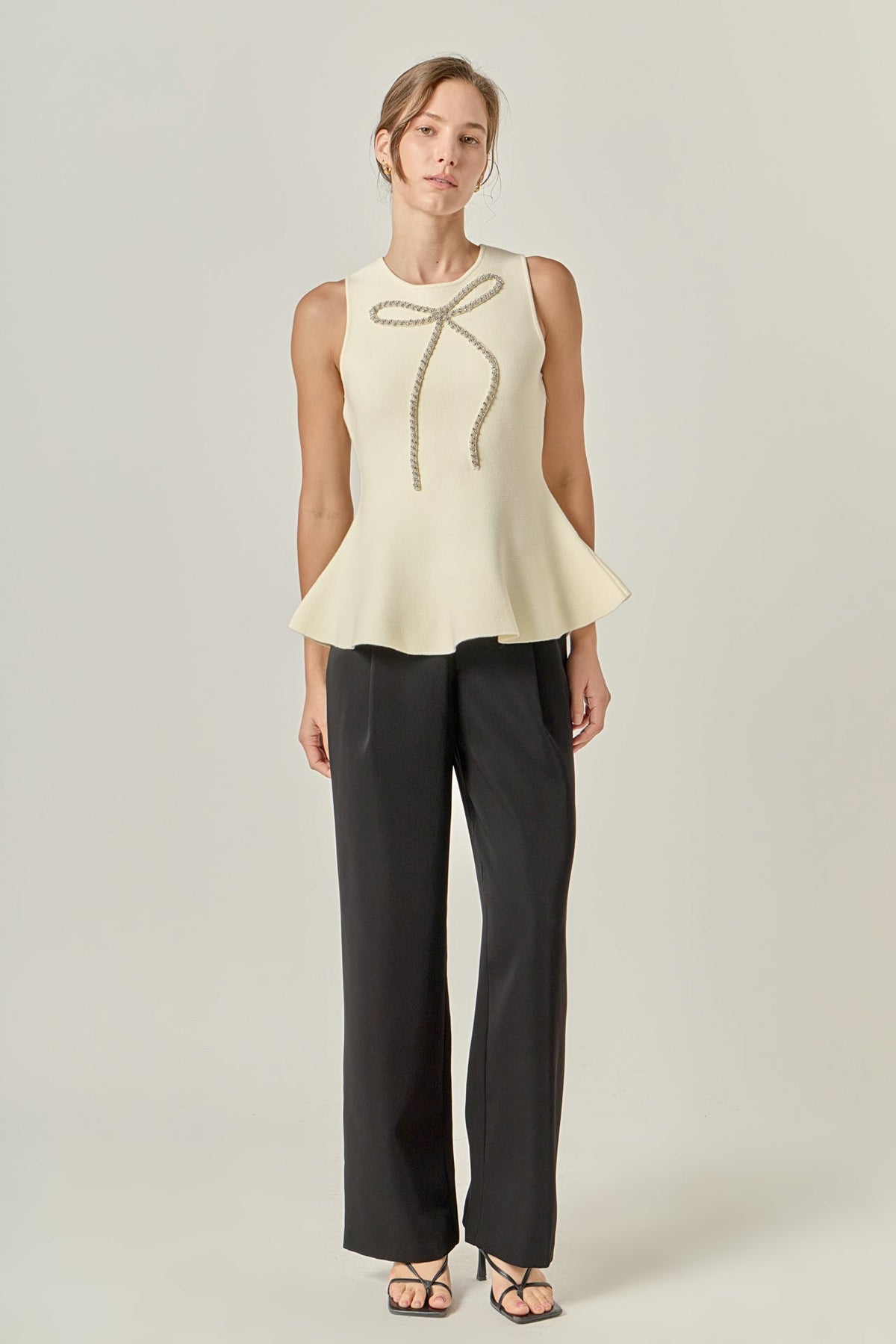 ENGLISH FACTORY - Peplum Bow Embellished Top - TOPS available at Objectrare