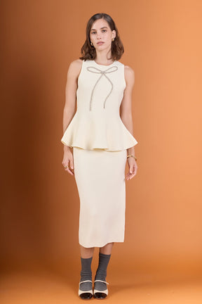 ENGLISH FACTORY - Peplum Bow Embellished Top - TOPS available at Objectrare