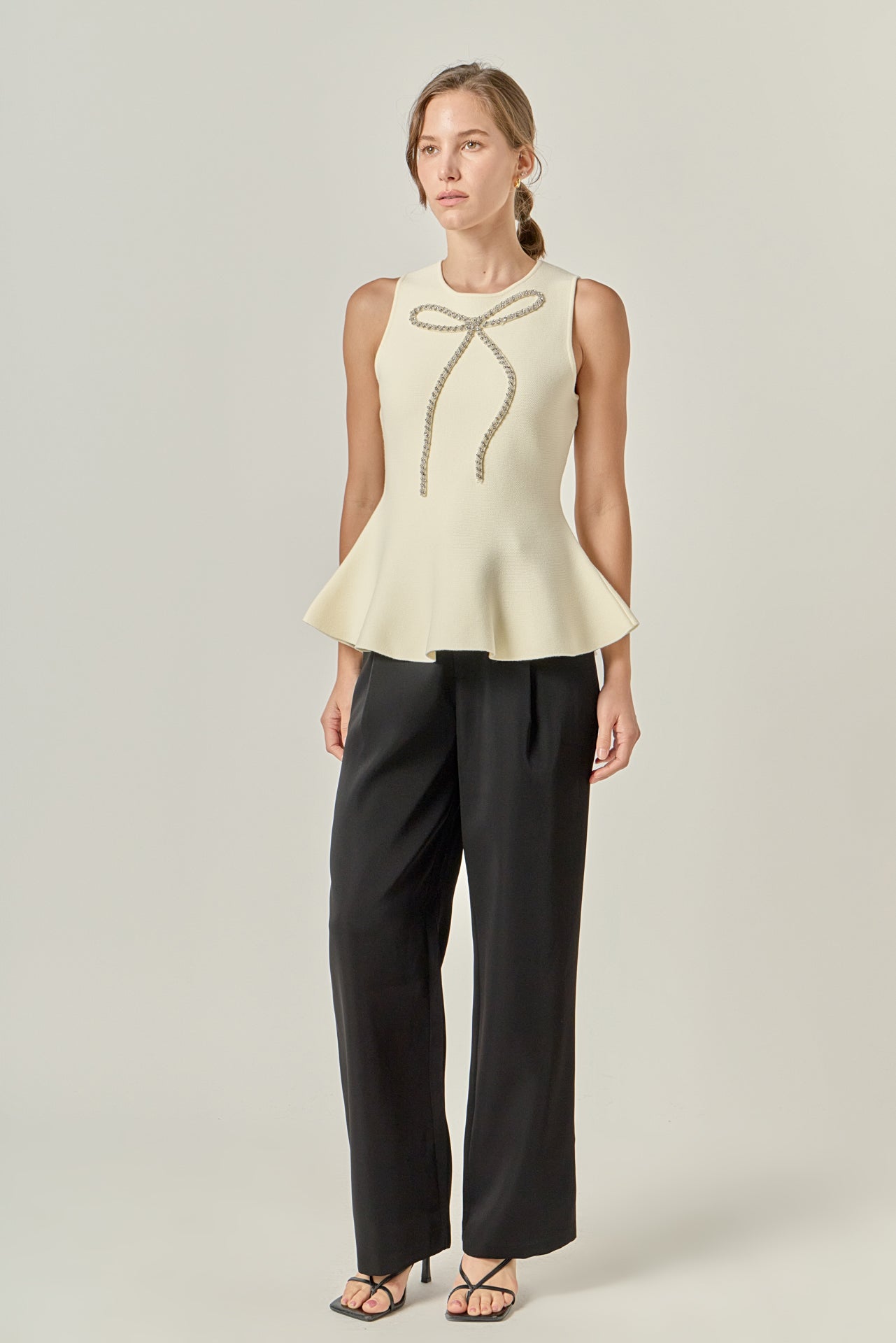 ENGLISH FACTORY - Peplum Bow Embellished Top - TOPS available at Objectrare