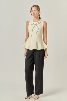 ENGLISH FACTORY - Peplum Bow Embellished Top - TOPS available at Objectrare