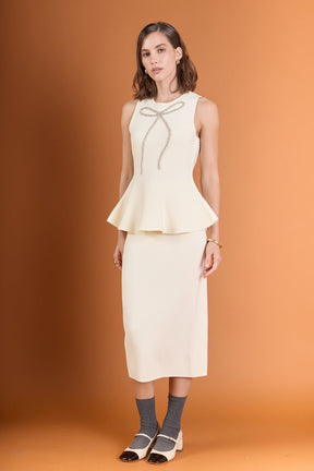 ENGLISH FACTORY - Peplum Bow Embellished Top - TOPS available at Objectrare