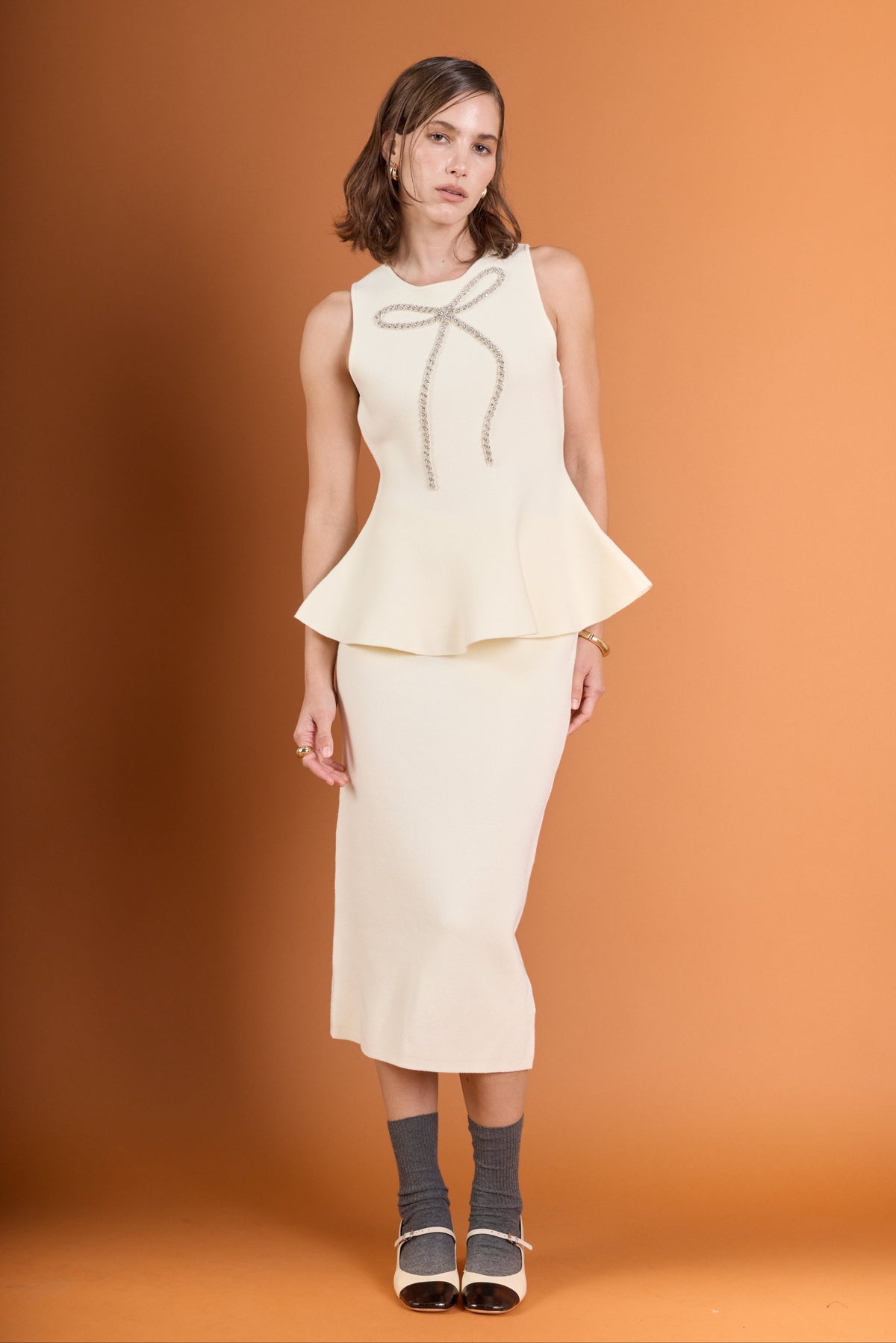 ENGLISH FACTORY - Peplum Bow Embellished Top - TOPS available at Objectrare