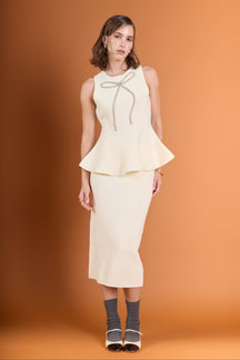 ENGLISH FACTORY - Peplum Bow Embellished Top - TOPS available at Objectrare