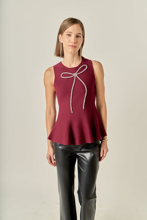 ENGLISH FACTORY - Aria Rhinestone Bow Top - TOPS available at Objectrare