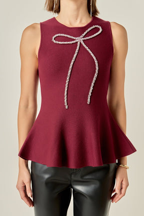 ENGLISH FACTORY - Aria Rhinestone Bow Top - TOPS available at Objectrare